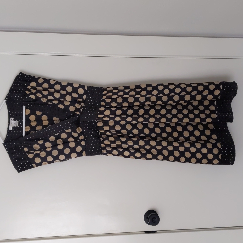 WD.NY Silk Black & Gold Polka Dot Tie Waist Dress